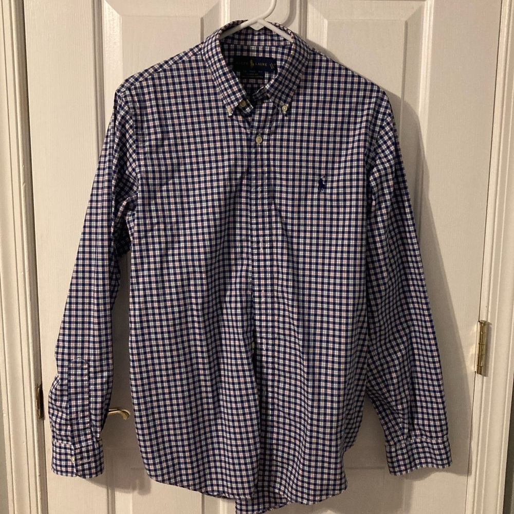 Men’s Ralph Lauren Navy and White Plaid Shirt size Medium